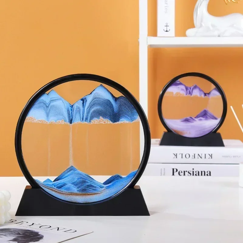 Description Picture 2 of item3D Moving Sand Art Picture Round Glass Deep Sea Sandscape Hourglass Quicksand Craft Flowing Sand Painting Office Home Decor Gift