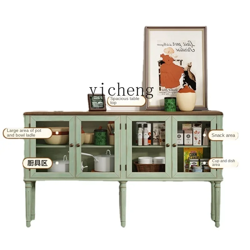 

ZC Vintage Sideboard Cabinet Solid Wood Living Room Home Integrated Wall Cabinet Small Apartment Country Sideboard Cabinet
