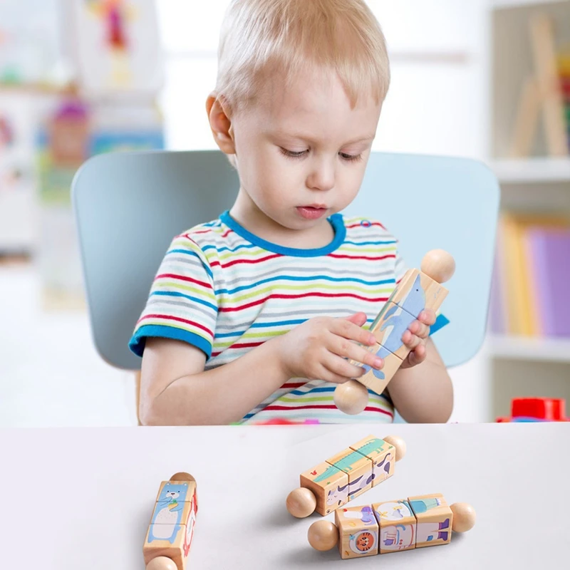 Baby Toys 1pc Baby Wooden Montessori Toy Hand Bell Toy Develop Hand-on Ability Children Animal Puzzle Classic Educational Kid Gift