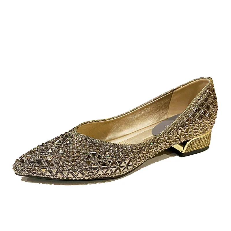 3/5cm Med-High Heels Shoes Ladies Glitter Rivet Pumps Black&Gold Diamond  Loafers Women Pointed Toe Wedding Dress Shoes Female - AliExpress 322