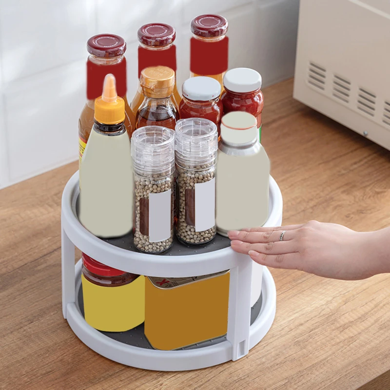 Spice Rack 360 Rotating Seasoning Storage Rack Multifunction Pantry Cabinet Turntable For Cosmetics Kitchen Accessories Organizer Tray