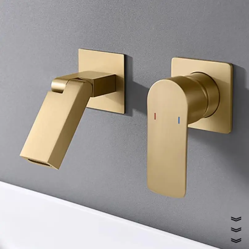 

Brushed gold gunmetal gray Black Basin Faucet Wall Mounted Bathtub Bathroom Faucet Single Handle Mixer Tap Torneira