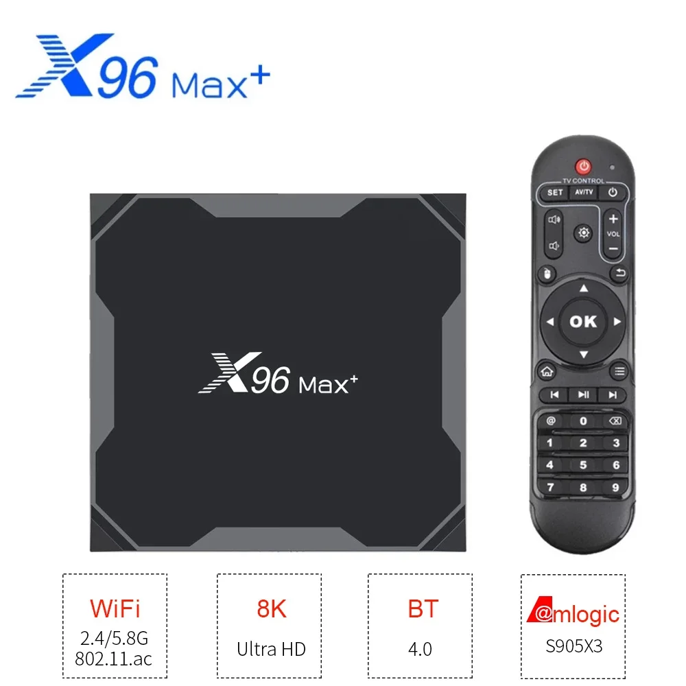

ТВ-приставка X96max Plus, Android 2,4, четырехъядерный Amlogic S905x3, 4 + 64 ГБ, 8K