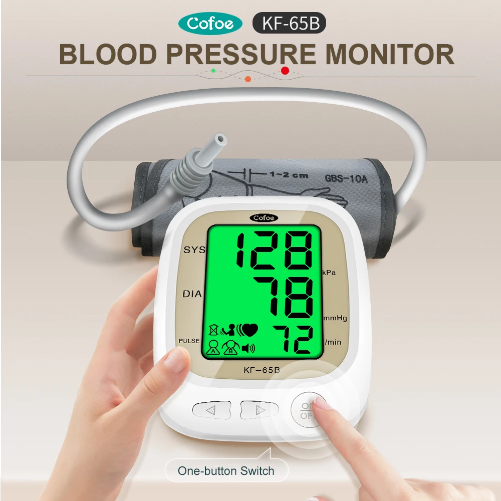 Cofoe Digital Arm Blood Pressure Monitor Heart Rate Pulse Meter Measure Sphygmomanometer PR LCD Screen Portable Health Care