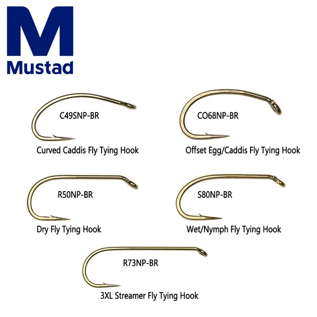 Mustad 50pcs High Carbon Steel Barb Fly Tying Hook For Dry Wet