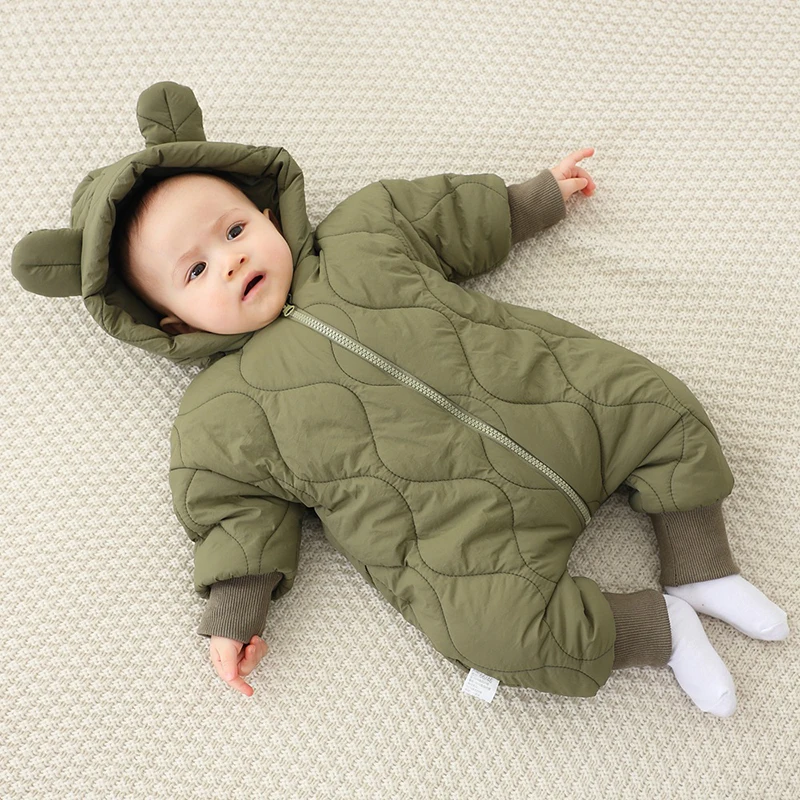 Winter Newborn Clothes Baby Jumpsuit Plush Thickened Baby Hooded Jacket For Outdoor Warmth Boys Girls Jumpsuits