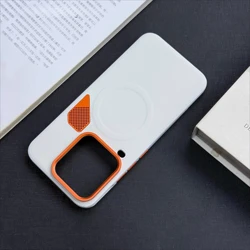 Custodia per telefono in pelle con dissipazione di calore in metallo magnetico di lusso con cornice arancione, shockproof Funda