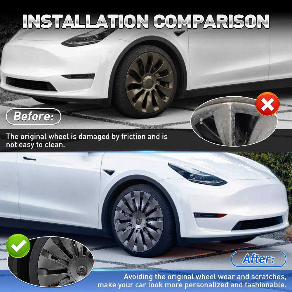 Wheel Cap 4PCS For Tesla Model Y 19 Inch Right&Left Hubcaps Cyclone Cover Wheel Cover Replacement Accessories wheel hub caps