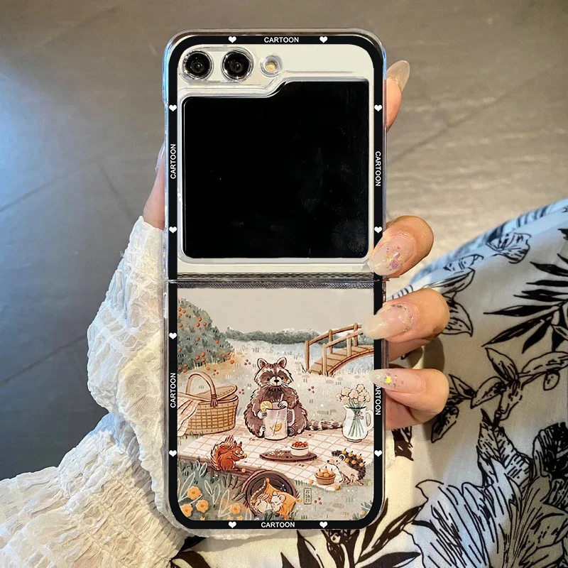 Korean Cute Animal Bear Fox Squirrel Clear Hard PC Folding Phone Case