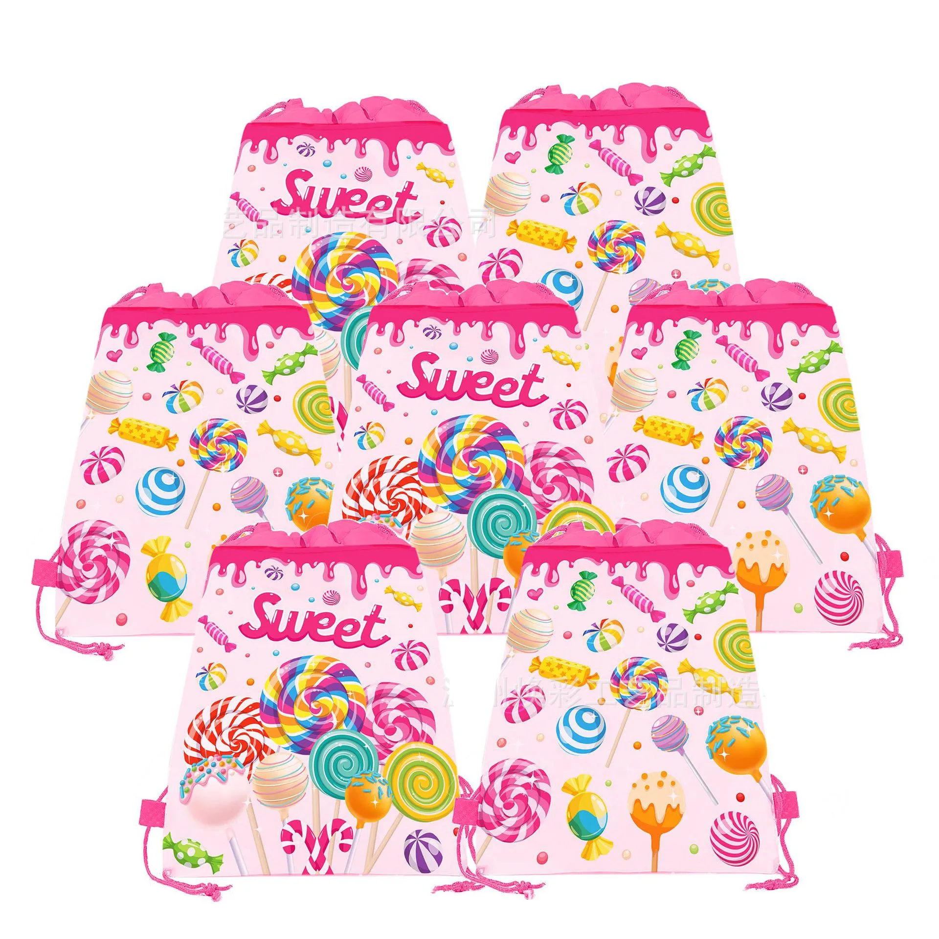 4/16 Stück schöne Lollipop-Party-Geschenktaschen aus Vliesstoff mit Kordelzug für Kindergeburtstage, Hochzeiten und Partys.