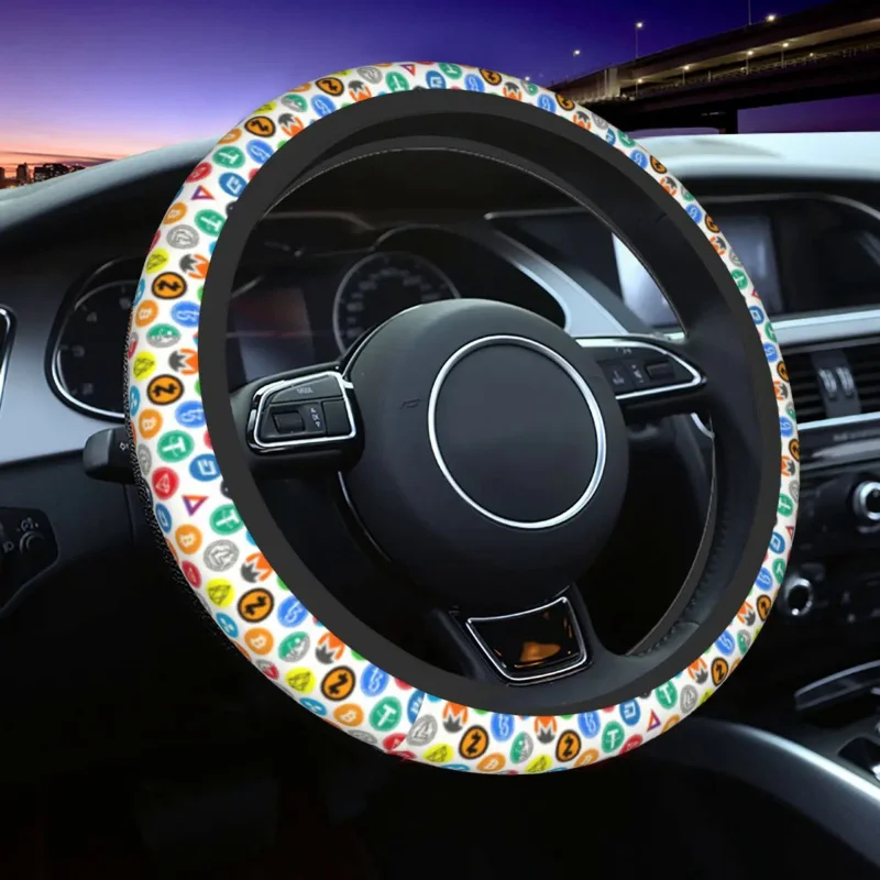 

Altcoin Blockchain Logo Universal Cover for SUV Bitcoin Ethereum Car Steering Wheel Protector Auto Accessories