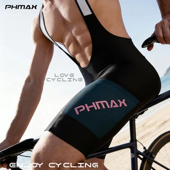 PHMAX Men's Cycling Bib Shorts 5D Silicone Padded Road MTB Bike Shorts with Pocket Breathable Quick Dry Bicycle Bottoms Pro