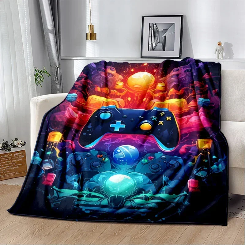 Gamer flannel Print Soft Blanket Cartoon Game Controller Comfortable Warm All Seasons  for Sofa Bed Bedroom Office Travel 3