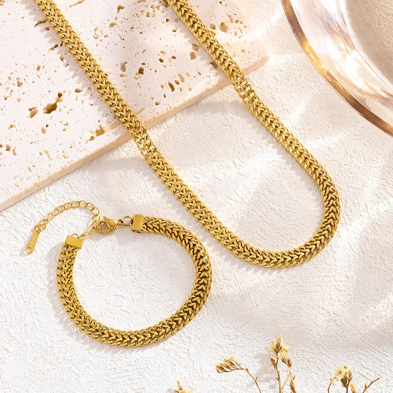 316L Stainless Steel Jewelry Minimalism Japan Korea Weave Charm Thick Chain Bracelets Necklaces For Women fashion accessories
