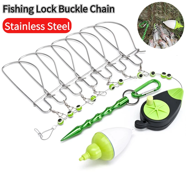 7 Snaps Fishing Lock Buckle with Float Stainless Steel Chain Stringer Live  Fish Lure Lanyard Lock Belt Tackle Tools Accessories - AliExpress