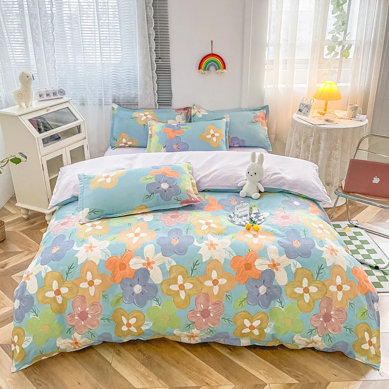 

Purple thick bed set skin friendly duvet cover sheet pillowcase student dormitory bedding home decor bedroom queen bedding set