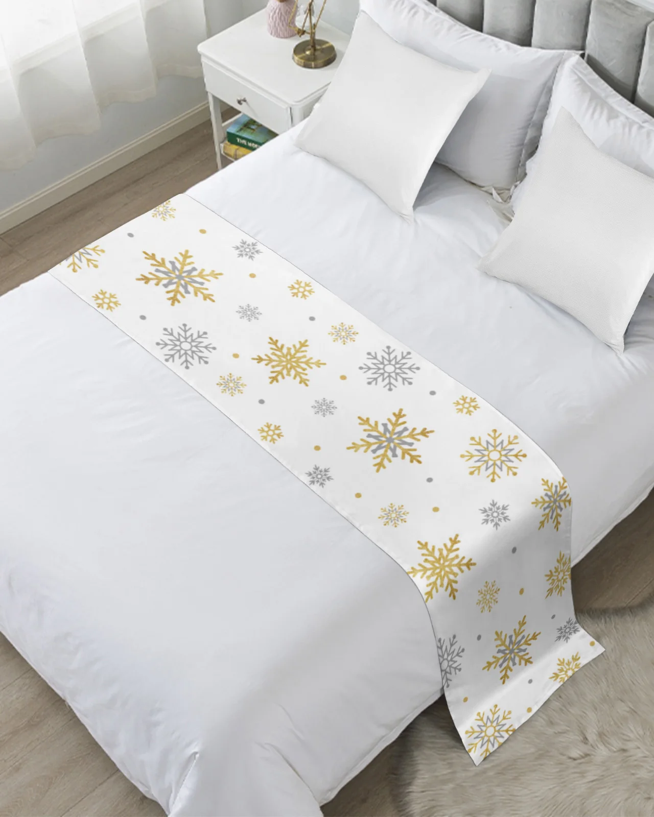 Natale Inverno Biancaneve Bed Runner Luxury Hotel Bed Tail Sciarpa Panno Decorativo Home Bed Flag Table Runner