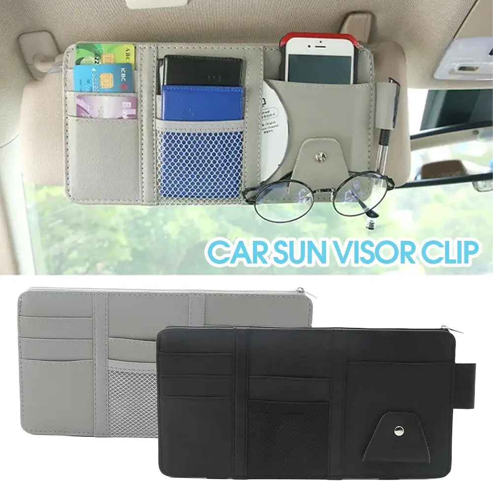 Premium Car Sun Visor Organizer - Multi-Pocket Storage Pouch with Glasses Clip and Zippered Compartments
