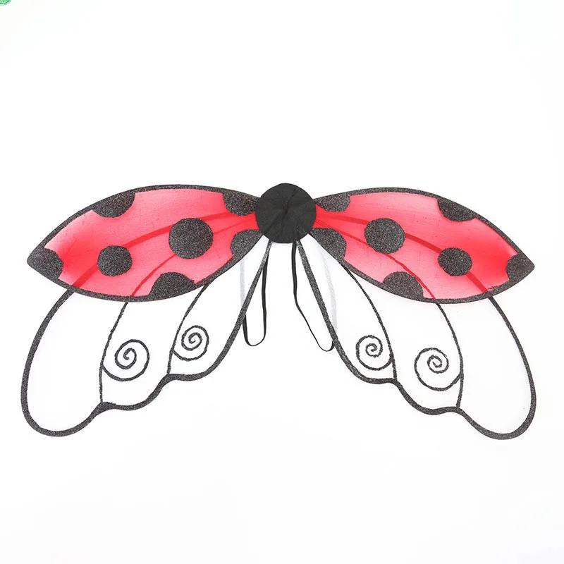 Red Ladybug Wings Costume Fancy Dress Up Outfit Ladybird Sheer Wing Suit Puntelli Costumi Da Fata Ragazze
