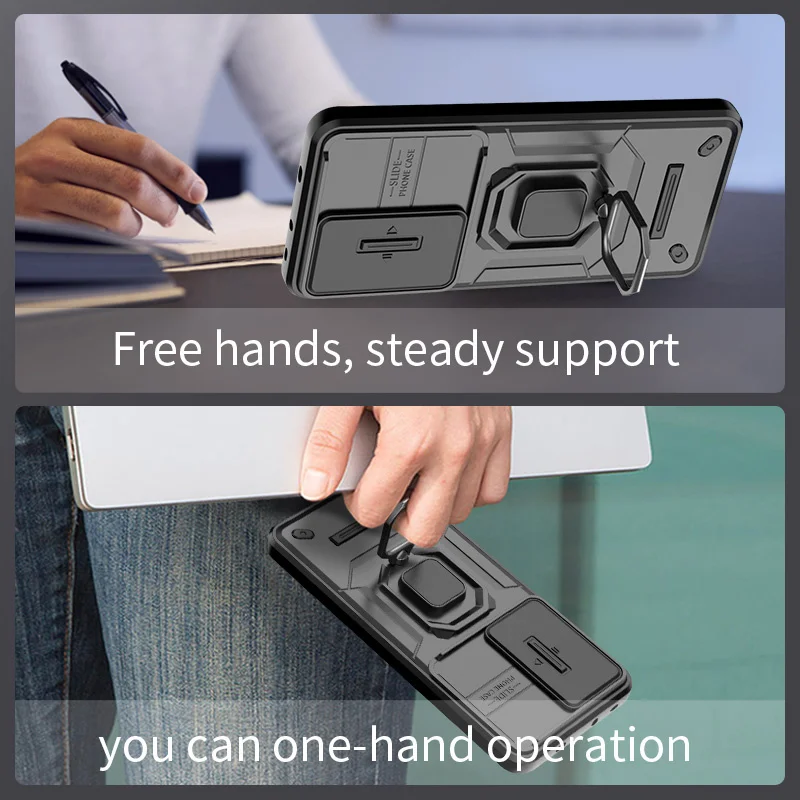 Slide Lens Armor Phone Case with Magnetic Ring Holder Cover - Enhanced Protection for Xiaomi Poco X7 Pro 5G