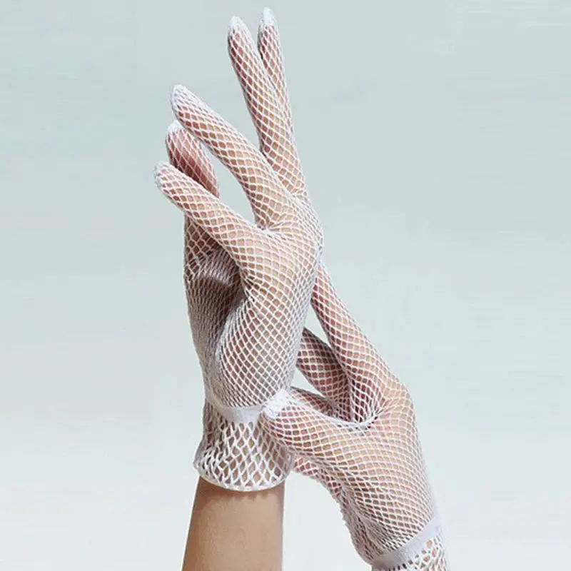 Women Short Fishnet Gloves Sunblock Full Finger Bride Wedding Wrist Mesh Mittens wedding dress gloves