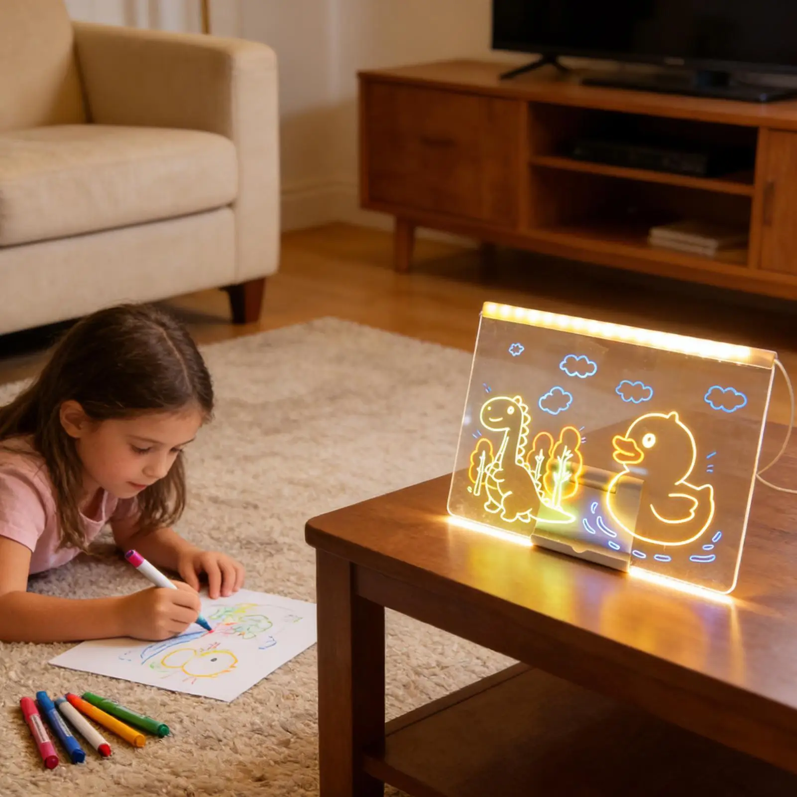 LED 메모 보드 USB 플러그인 메시지 매트 지울 수 있는 LED 메시지 보드 마커 포함 소년 소녀 학교 거실 가정 직장용
