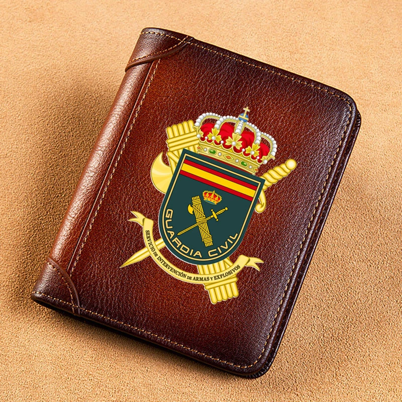 de genuino para hombre, cartera masculina marca de lujo, con estampado de símbolos de Guardia Civil, tarjetero corto| | - AliExpress