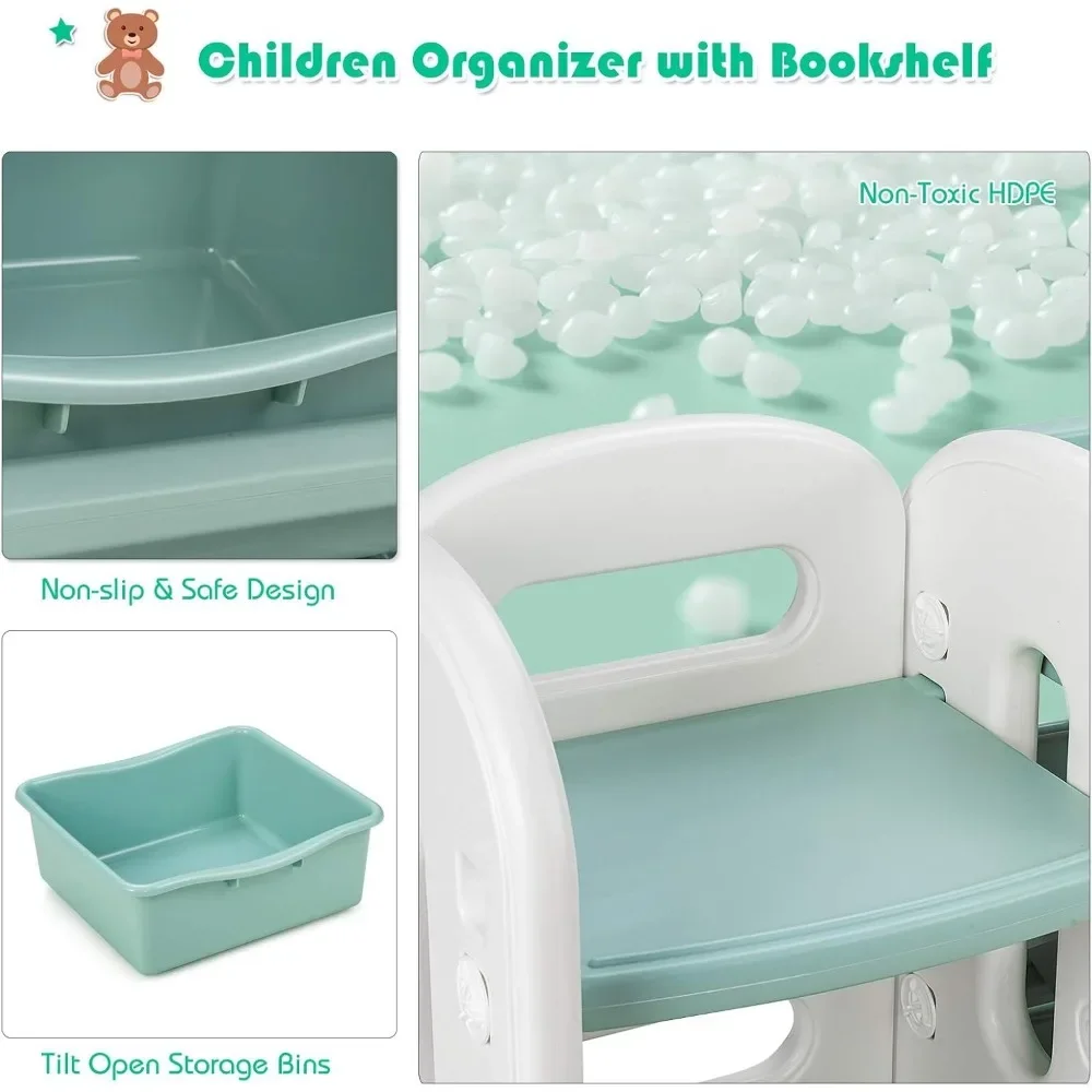 Kids Bookshelf with Toy Organizers and Storage, Multi-Purpose 4-Tier Shelf & 6 Removable Plastic Bins to Organize Books Toys 6