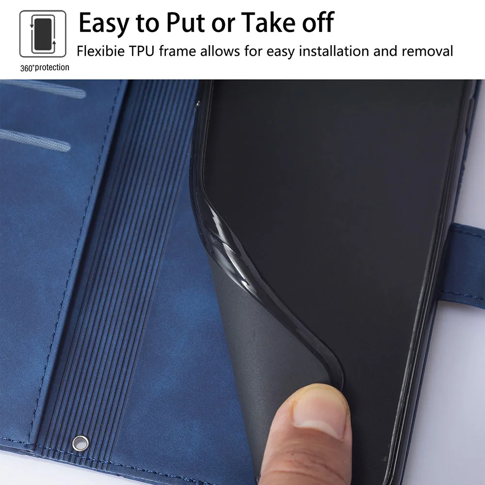 Geometric Leather Wallet Phone Case with Card Slots and Back Cover