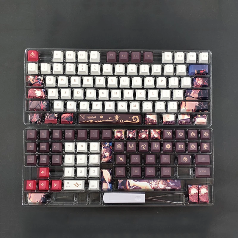 Genshin Impact Anime Keycaps Hutao Character Decoração Teclado Mecânico Cool Man Otaku Beleza Novo 136 Pcs - Imagem 3