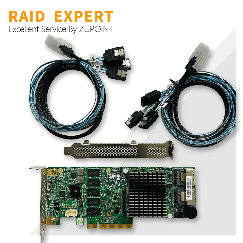 

ZUPOINT AOC-S2208L-H8IR RAID Controller Card 8 Ports 6Gb/s PCI-E Expander Card + 2*SFF8087 SATA cable