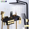 Piano Digital Bathroom Shower Set SDSN Solid Brass Black Gold Thermostatic Shower Faucet Luxury Black Gold Pianoforte Shower Set 1