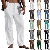Fashion Men's Loose Comfortable Casual Wide Leg Pants Cotton Linen Print Drawstring Pockets Trousers Streetwear Sweatpants#g3 - Image 2