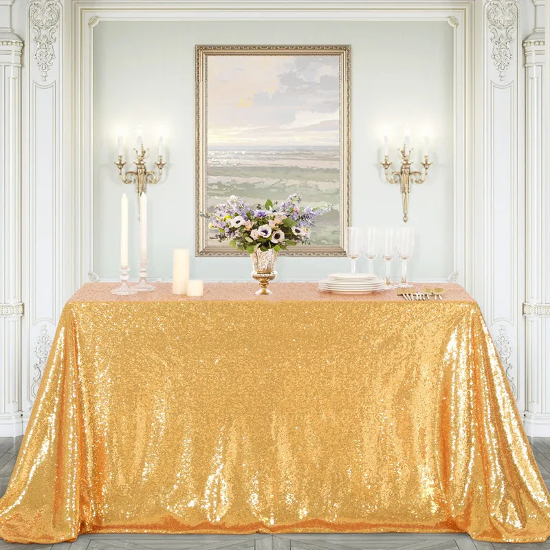 Gold Sequin Backdrop Curtains, Rectangular Sequin Tablecloth,for Party Wedding Birthday Sequence Backdrop Stage Decorations