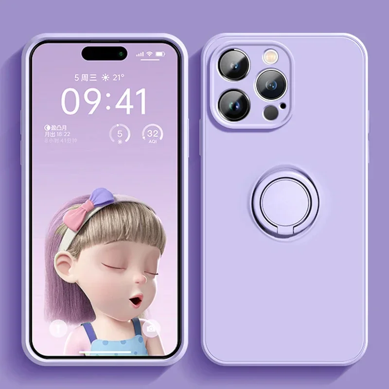 thumbnail image 1 of Luxury Liquid Silicone Magnetic Cases For iPhone 15 14 13 12 11 Pro Max XS XR 8 7 Plus SE 2020 14Pro Soft Cover With Ring Holder, 1 of 5