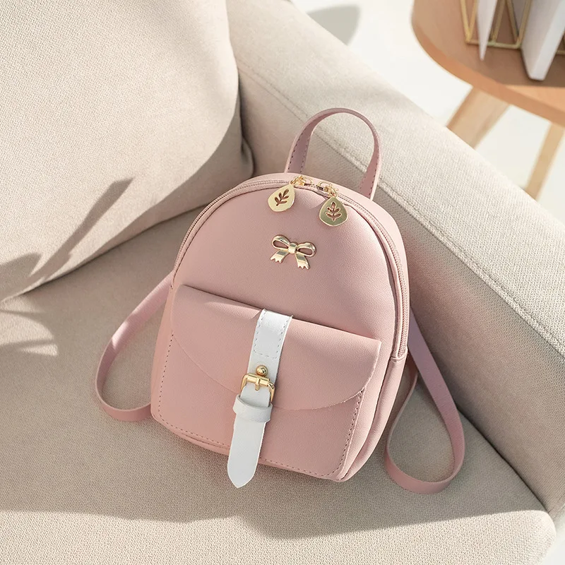 

Women's Mini Backpack Luxury PU Leather Kawaii Backpack Cute Graceful Bagpack Small School Bags for Girls Bow-knot Leaf Hollow