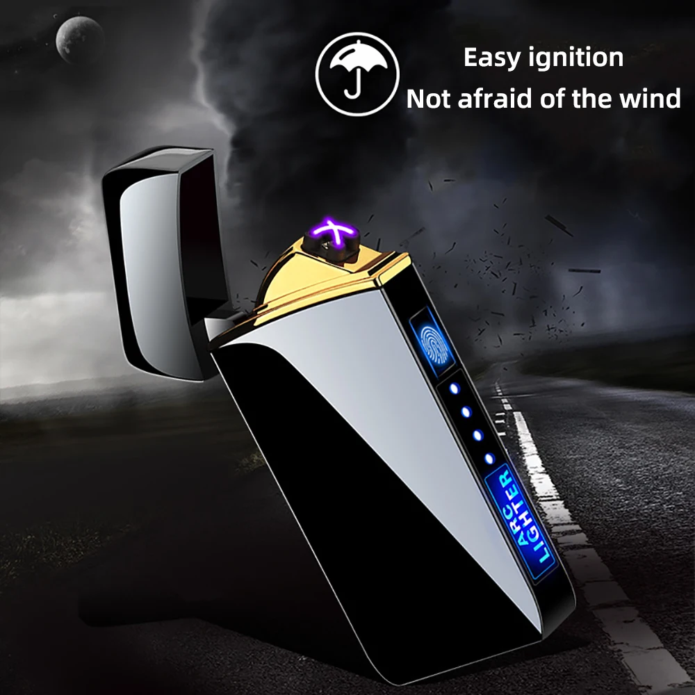 New Touch Sensing Metal Outdoor Electric Windproof Lighter Dual Arc Flameless Plasma USB Rechargeable