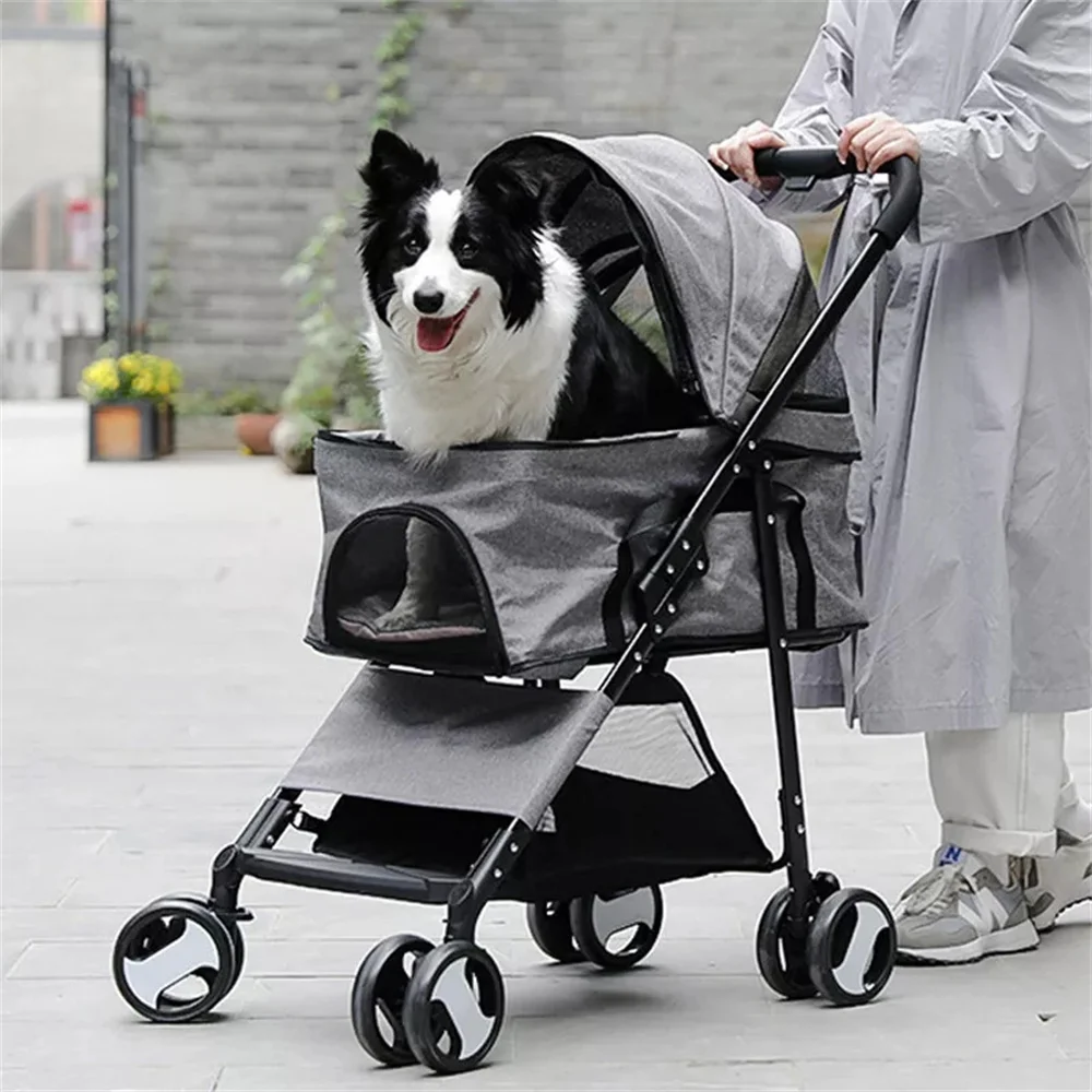 Pet Dog Stroller Foldable Travel Carrier Strolling Cart Cat Dog Pushchair Jogger Pram Buggy 4 Wheels Rain Cover