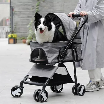 Pet Dog Stroller Foldable Travel Carrier Strolling Cart Cat Dog Pushchair Jogger Dog Pram Cat Buggy with 4 Wheels and Rain Cover 2