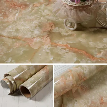 สติกเกอร์หินอ่อนห้องครัวฟิล์มกันน้ํามันเตากันน้ําความชื้น Self-Adhesive วอลล์เปเปอร์เคาน์เตอร์ตู้ Renovation กระเบื้อง 25