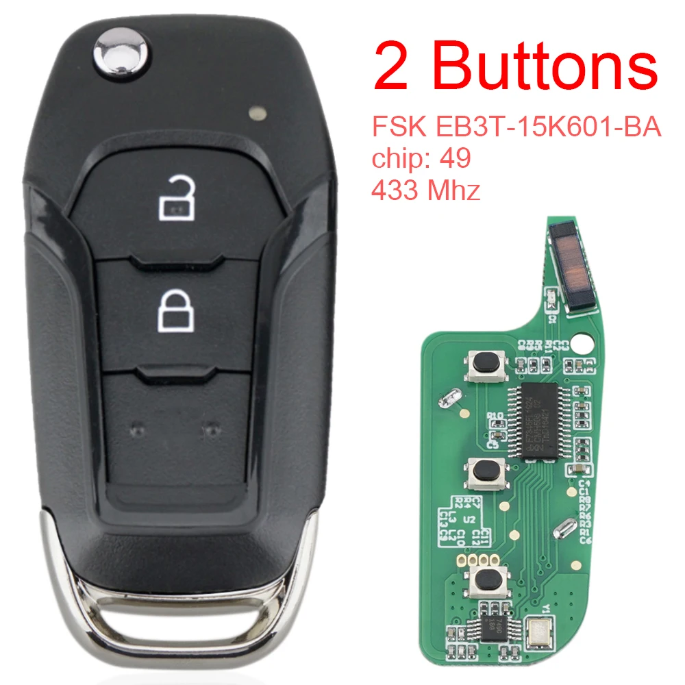 433MHz Flip Car Remote Key with ID49 PCF7945P Chip Fit for Fo-rd Ran-ger F150 2015 2016 2017 2018