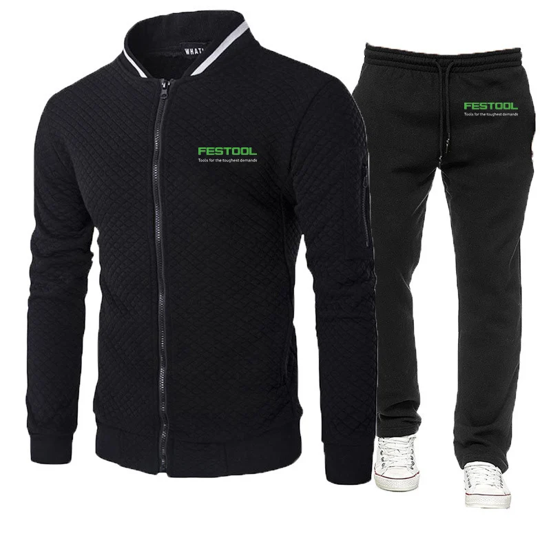 Festool 2023 Men New Spring and Autumn Round Neck Printing Tracksuit Zipper Hoodies Tops Pants Hooded Two Pieces Suit