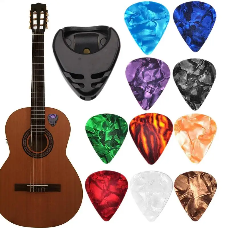 10pcs Guitar Picks with Pick Holder Portable Finger Picks 0.46mm Bass Picks Acoustic Music Picks Plectrum for Guitar Accessories