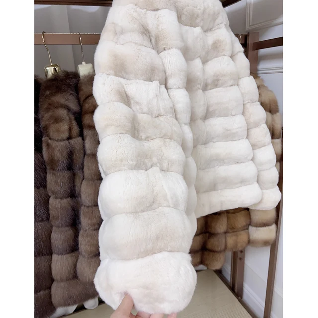 White Chinchilla Style Rex Real Fur Coat - Giftod.com  Fur coats women,  Fur coat women luxury, Real fur coat