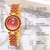6PCS/Set Women's Red Alloy Watch Strap Fashionable Rhinestone Quartz Watch Necklace Earrings Jewelry Set 5