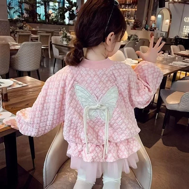 

Girls' Coat Spring 2024 New Western Children's Fashion Princess Top Girls' Mesh Spliced Coat Korean Edition Girl's Top 3 5 7 12Y