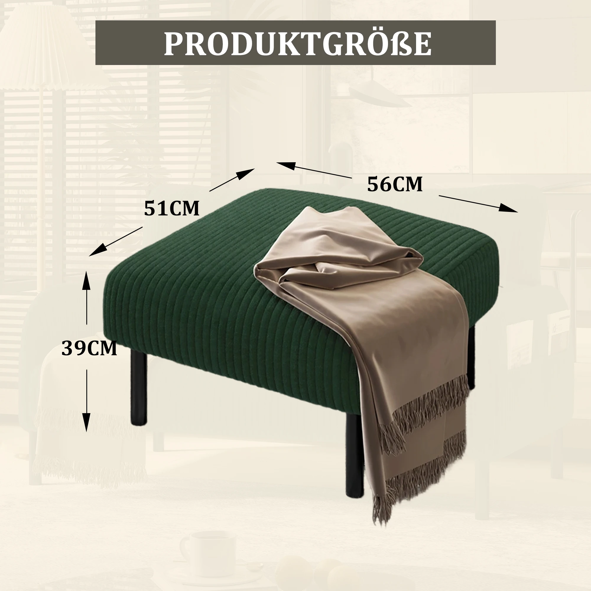 KOMHTOM Premium Cord-Stoff Hocker mit Metallgestell, Superweicher Veloursbezug für Komfort – Detail 11