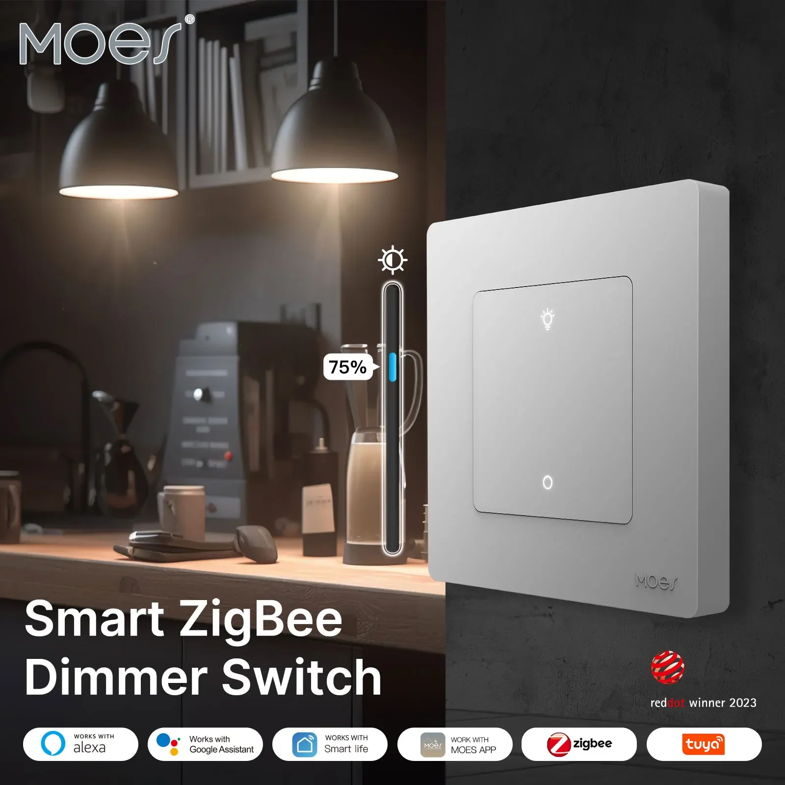 MOES Star Ring Series ZigBee Smart Dimmer Switch for Light Dimming Smart Life APP Work with Alexa Google Home Dimmable 1-3Gang gledopto zigbee 3 0 smart led dimmer strip controller pro adjust brightness compatible with hub tuya app voice rf remote control