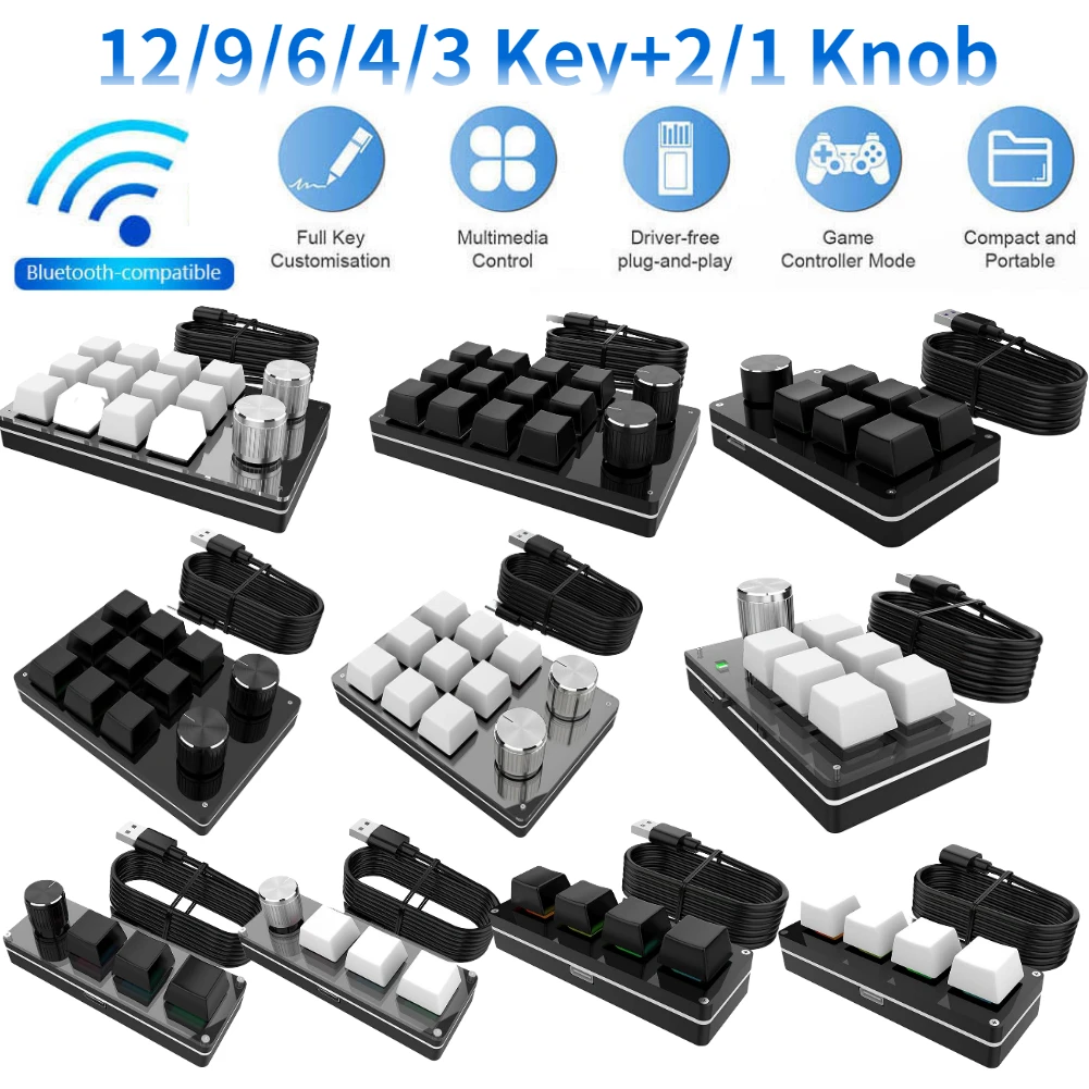 Bluetooth Wireless/usb 12 Key 2 Knob Mechanical Keyboard Gaming