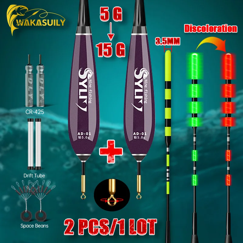 2Pcs Flotteur Pêche Roche Lumineux à Détection Gravité - Flotteur Électronique Court Haute Sensibilité Pêche